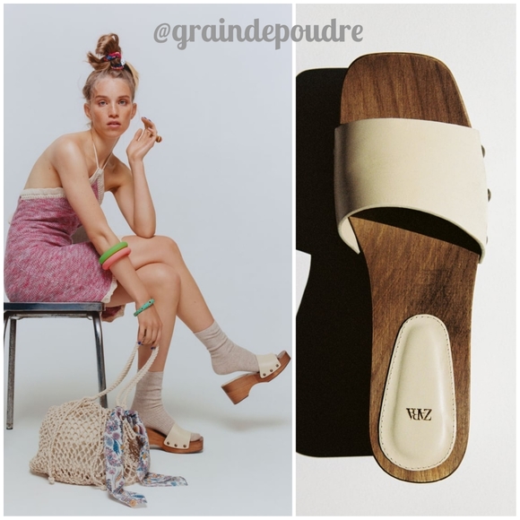 Zara Shoes - Rare! Zara Classic Cream Leather Wooden Clogs 41 10